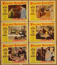 e714 VIOLENT SATURDAY 6 vintage movie lobby cards '55 Victor Mature