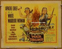e051 WAR DRUMS vintage movie title lobby card '57 Lex Barker, Native Americans!
