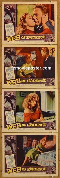 e520 WEB OF EVIDENCE 4 vintage movie lobby cards '59 Van Johnson, Vera Miles