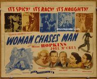 e062 WOMAN CHASES MAN vintage movie title lobby card R46 Hopkins, McCrea