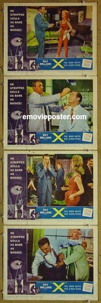 e528 X THE MAN WITH THE X-RAY EYES 4 vintage movie lobby cards '63 Corman