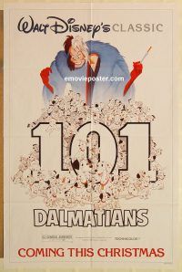 g865 ONE HUNDRED & ONE DALMATIANS advance one-sheet movie poster R85 Disney