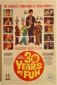 g025 30 YEARS OF FUN one-sheet movie poster '63 Charlie Chaplin, Keaton