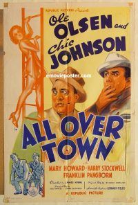 g062 ALL OVER TOWN one-sheet movie poster '37 Ole Olsen & Chic Johnson!