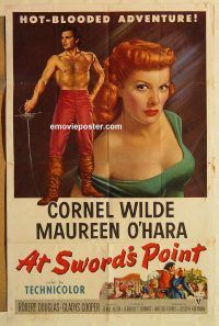 g103 AT SWORD'S POINT one-sheet movie poster '52 Cornel Wilde, O'Hara