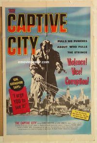 g221 CAPTIVE CITY one-sheet movie poster '52 John Forsythe, film noir!