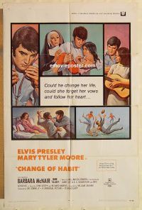 g241 CHANGE OF HABIT one-sheet movie poster '69 Elvis Presley, M.T. Moore