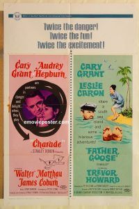 g242 CHARADE/FATHER GOOSE one-sheet movie poster '68 Cary Grant, Hepburn