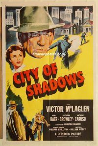 g261 CITY OF SHADOWS one-sheet movie poster '55 Victor McLaglen, John Baer