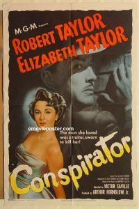 g280 CONSPIRATOR one-sheet movie poster '49 Robert & Elizabeth Taylor