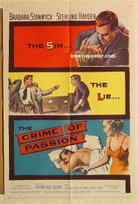 g289 CRIME OF PASSION one-sheet movie poster '57 Barbara Stanwyck, Hayden