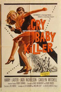 g297 CRY BABY KILLER one-sheet movie poster '58 1st Jack Nicholson!