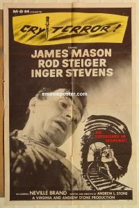 g298 CRY TERROR one-sheet movie poster '58 James Mason, Rod Steiger