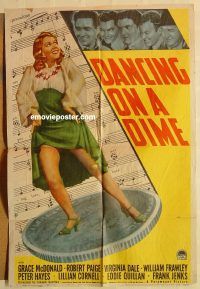 g311 DANCING ON A DIME one-sheet movie poster '40 Robert Paige, Quillan
