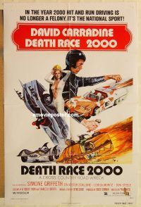 g328 DEATH RACE 2000 one-sheet movie poster '75 Roger Corman, Carradine