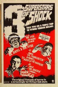 g024 3 SUPERSTARS OF SHOCK one-sheet movie poster '72 Boris Karloff