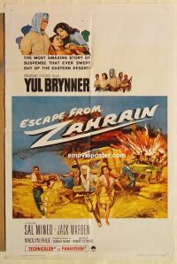 g395 ESCAPE FROM ZAHRAIN one-sheet movie poster '61 Yul Brynner, Mineo