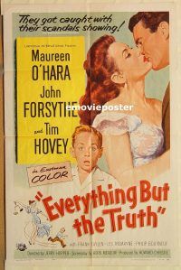 g400 EVERYTHING BUT THE TRUTH one-sheet movie poster '56 Maureen O'Hara