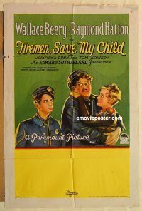g437 FIREMAN, SAVE MY CHILD one-sheet movie poster '27 Wallace Beery