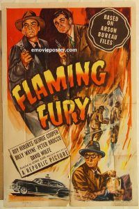 g443 FLAMING FURY one-sheet movie poster '49 arson, Bob Purcell