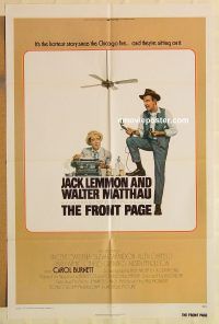 g477 FRONT PAGE one-sheet movie poster '75 Jack Lemmon, Walter Matthau