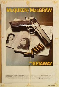 g492 GETAWAY one-sheet movie poster '72 Steve McQueen, Ali McGraw
