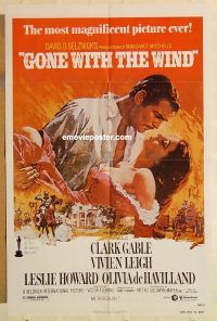 g507 GONE WITH THE WIND one-sheet movie poster R80 Clark Gable, Leigh