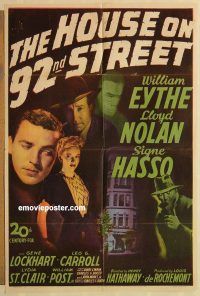 g588 HOUSE ON 92ND STREET one-sheet movie poster '45 Eythe, film noir!