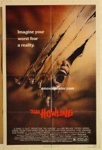 g595 HOWLING one-sheet movie poster '81 Dante, cool werewolf image!