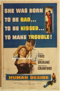 g599 HUMAN DESIRE one-sheet movie poster '54 Fritz Lang, Ford, film noir!
