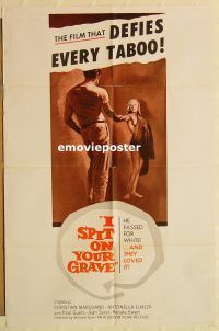 g610 I SPIT ON YOUR GRAVE one-sheet movie poster '63 interracial love!