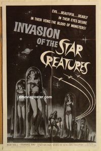 g627 INVASION OF THE STAR CREATURES one-sheet movie poster '62 Ball