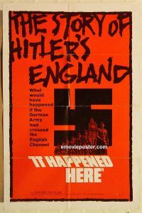 g633 IT HAPPENED HERE int'l one-sheet movie poster '66 Hitler's England!