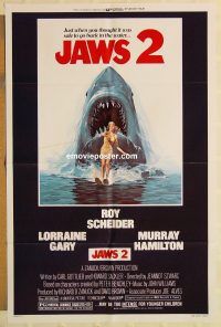 g643 JAWS 2 one-sheet movie poster '78 Roy Scheider, sharks!