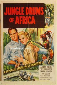 g657 JUNGLE DRUMS OF AFRICA signed one-sheet movie poster '52 Phyllis Coates