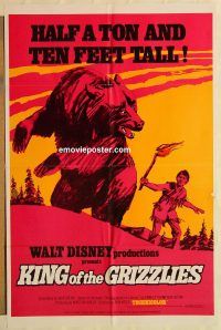 g669 KING OF THE GRIZZLIES one-sheet movie poster '70 Walt Disney bears!