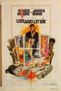 g714 LIVE & LET DIE one-sheet movie poster '73 Roger Moore as James Bond!