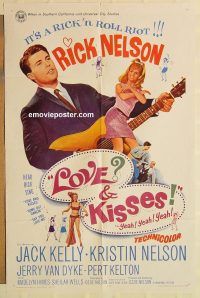 g724 LOVE & KISSES one-sheet movie poster '65 Ricky Nelson, Kelly