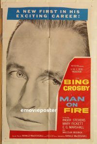 g751 MAN ON FIRE one-sheet movie poster '57 Bing Crosby, Inger Stevens