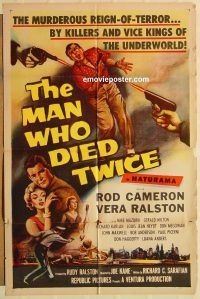 g752 MAN WHO DIED TWICE one-sheet movie poster '58 Rod Cameron, Ralston