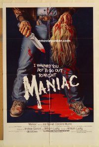 g756 MANIAC one-sheet movie poster '80 wild gory horror image!