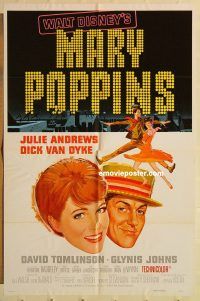 g767 MARY POPPINS one-sheet movie poster R73 Julie Andrews, Walt Disney