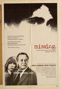 g786 MISSING one-sheet movie poster '82 Jack Lemmon, Sissy Spacek