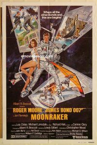 g796 MOONRAKER int'l style B one-sheet movie poster '79 Moore as James Bond!