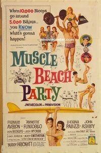 g805 MUSCLE BEACH PARTY one-sheet movie poster '64 AIP, Frankie Avalon