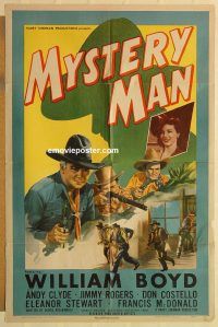 g814 MYSTERY MAN one-sheet movie poster '44 William Boyd, Hopalong Cassidy