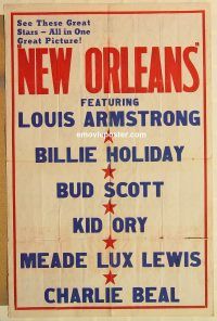 g830 NEW ORLEANS one-sheet movie poster '47 Louis Armstrong, Billy Holiday!