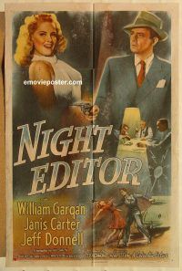 g835 NIGHT EDITOR one-sheet movie poster '46 William Gargan, Janis Carter