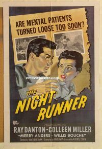 g839 NIGHT RUNNER one-sheet movie poster '57 mental patients turned loose!