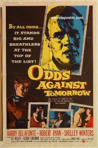 g850 ODDS AGAINST TOMORROW one-sheet movie poster '59 Belafonte, Ryan